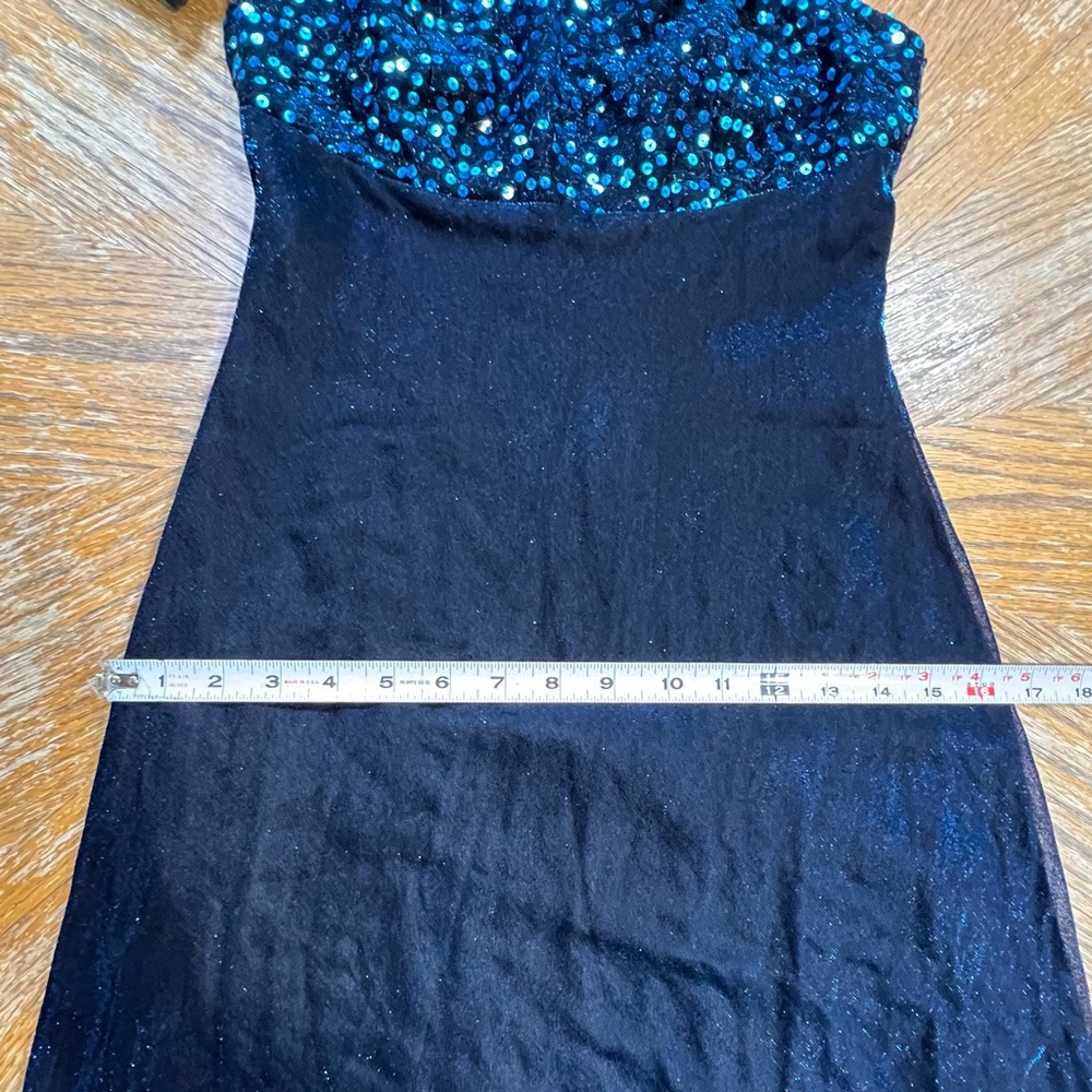 VINTAGE 80s‎ deep midnight teal prom gown formal dress sequin iridescent sparkle - Picture 13 of 15